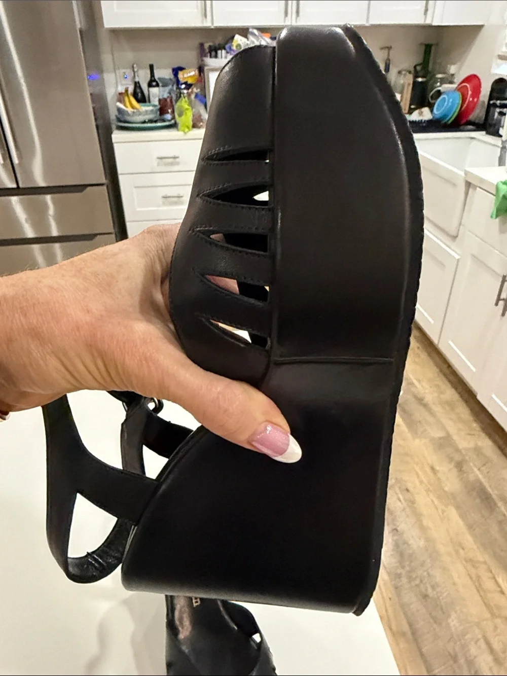 Stephane Kelian Black Leather Peep-Toe Wedge Sandals vintage brand new!
